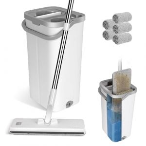Serpillière et Seau Essoreur, Masthome Balai Serpillère Microfibre avec 5 Tampons, Balai Plat Rotatif 360° Serpillère Essoreur pour Nettoyage de Sol (masthome, neuf)