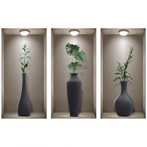 TOARTI 3 Noir Blanc Stickers Muraux Vase Autocollant Mural Vase 3D Sticker Muraux 3D Plante Autocollant pour Amovibles pour Salon Cuisine Chambre Maison (TOARTI-EU, neuf)