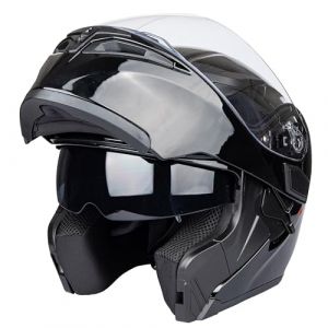 Casque de Motocyclette &agrave; Double Pare - Soleil Casque de Motocyclette modulaire &agrave; Double Pare - Soleil (Large, Vif Noir) (JieKai Helms, neuf)