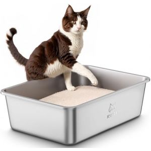 Bac Litiere pour Chat en INOX, Bac à Litière pour Grands Chats, Chatons et Lapins, Caisse Chat Litiere XXL, Litiere Toilette pour Maine Coon, Anti-Adhérent, Anti-Odeurs (ICOYEA, neuf)