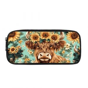 Showudesigns Trousse à crayons motif vache Highland pour adolescentes, filles, école secondaire, tournesol, trousse de papeterie, trousse de maquillage pour garçons, étudiants, grande boîte de (showu designs, neuf)