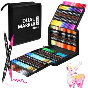 Feutre Coloriage Adulte Enfants, 120 Couleurs Double Pointe Feutre Aquarelle pour Dessin, Feutre a Alcool, Tooli Art, Manga, Doodling, Scrapbooking,Brush Pen pour Débutants et Artistes (Camiki Art France, neuf)
