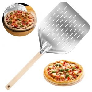 GOEDCH Pelle à Pizza Perforée 12 Pouces: Pelle à Pizza Perforée en Aluminium Anodisé Dur, Pelle à Pizza Perforée avec Poignée Anti-Brûlure Amovible, pour la Cuisson des Pizzas et du Pain à la Maison (VENIZELOU-EC, neuf)