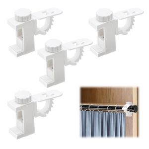 4 Pièces Support de Support de Pince Porte Rideaux Support Tringle Rideaux Réglables Supports pour Tringles à Rideau Support Fixation Tringle Rideau Pour Salon Bureau Chambre Armoire Penderie (jingxiuqujunqiufuzhuangdian, neuf)