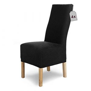 SCHEFFLER-Home Housse de Chaise en Flanelle élastique « Luna-Long » / Lot de 4 / Noir/Housses de Chaise pour chaises de balançoire/Housse Extensible (SCHEFFLER-HOME, neuf)