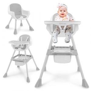 Moby-System Chaise Haute R&eacute;glable Magnolia 2en1 avec Plateau et Coussin en Similicuir &ndash; Grise, D&egrave;s 6 Mois (HyperMotion, neuf)