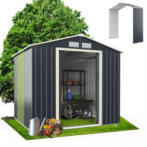 RELAX4LIFE Abri de Jardin M&eacute;tal 4m2 avec Porte Coulissante Toit en Pente, Cabane de Jardin Ext&eacute;rieur 277x192x201cm Bricolage Rangement Cananon de Jardin r&eacute;sistant aux intemp&eacute;ries (RELAX4LIFE, neuf)