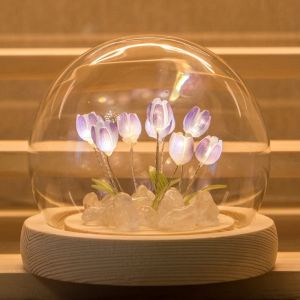 DINOWIN Veilleuse Tulipe Bricolage Lampe de Chevet avec Lumi&egrave;res LED Lampe Fleur Veilleuses DIY Cadeaux d'Anniversaire pour Enfant Femme (13 Tulipes, Violet) (DinowinDirect, neuf)