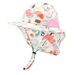 SEYUFN Bébé Garçon Chapeau De Soleil Enfant en Bas Âge Été Plage Chapeaux Infantile Fille Large Bord Seau Casquette Cou Rabat Protection UV pour Enfants en Plein Air (3-12 Mois, S-Dinosaure Rose) (JDSEU, neuf)