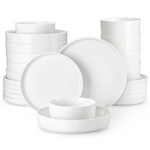 MALACASA, Série LEAH, Service de Table 24 Pièces en Porcelaine pour 6 Personnes | avec 6 Assiettes Plates, 6 Assiettes à Dessert, 6 Bols à Céréales et 6 Bols à Pâte | Passe au Lave-vaisselle | Blanc (MALACASA Online Store, neuf)