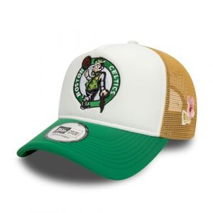 New Era Boston Celtics Casquette de Camionneur NBA Broderie Florale Casquette Ajustable Basket-Ball été Blanc Vert (capspin, neuf)
