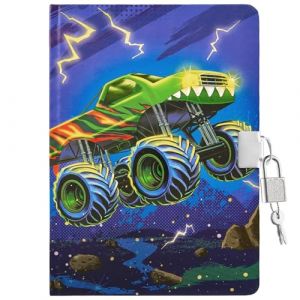 WERNNSAI Journal de Monstre Camion Pour Enfants - Journal Lumineux Pour Gar&ccedil;ons avec Cadenas et Cl&eacute;s, Bloc-Notes Lign&eacute; A5 Pour L'&Eacute;cole, Carnet de Notes Pour &Eacute;criture, Cadeau D'anniversaire ou de No&euml;l (Nuoly, neuf)