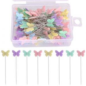 100 PCS Épingles Multicolores,Couleurs Assorties Épingles Décoratives,Épingles à Coudre Couture Plat Colorées Epingle Couture en Forme-5cm/2in-Épingles en Tissu (Papillon) (huasimple, neuf)