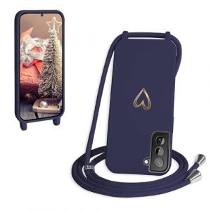 CaseLover Coque avec Cordon pour Samsung Galaxy S23, Coque de Cellulaire Corde Silicone &Eacute;tui en Motif Coeur avec R&eacute;glable Collier T&eacute;l&eacute;phone Cha&icirc;ne Lanyard Case Housse pour Samsung S23 5G, Bleu Fonc&eacute; (CaseLover_Direct_Store, neuf)