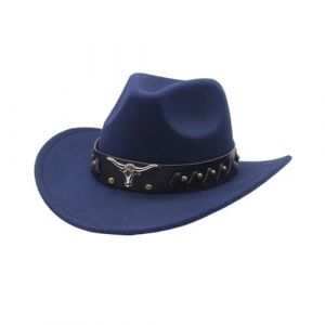 G&eacute;n&eacute;rique Chapeau de Cowboy Femme Classique Western Cowboy Chapeaux avec Bandeau Taureau Large Bord R&eacute;tro Roul&eacute; Feutre Chapeau Ext&eacute;rieur Chapeaux avec Ceinture Boucle pour Femme (Chop BGM, neuf)