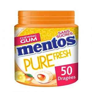 Mentos - Chewing-Gum Mentos Pure Fresh Tropical - Chewing-Gum Sans Sucres - Parfum Tropical Mangue Ananas Orange Ultra Gourmand - Dure Longtemps - 8 Boîtes de 50 Dragées (La Famille à Table! - LFàT!, neuf)