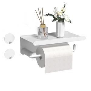 Porte Papier Toilette: Porte Papier Toilette Mural Acier Inoxydable Auto-Adhésif sans Perçage avec Étagères Support Papier Toilette avec Porte Rouleau WC pour Salle de Bain et Cuisine (Blanc) (YVE POWIS LIMITED, neuf)