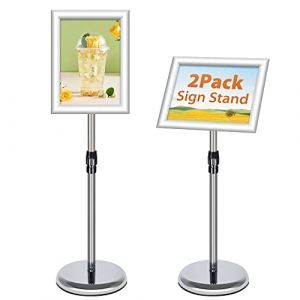 VAIIGO Lot de 2 Présentoir sur pied A4 Réglable Support d'Affiche, Panneau Publicitaire sur Pied en Aluminium Porte Affiche Support d'information pour Mariage, Restaurant, Vitrine, Affichage(Argent) (WIIGO, neuf)