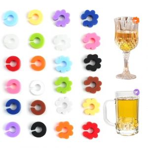24PCS Marque Verre à vin, Marqueurs de Verre à Vin en Silicone Marque, Identifiants pour Verres de Réception, Marque-verres Colorés Bière, pour Verre à Vin Verre Coupe Verre Bouteilles (BIVOFU-EU, neuf)