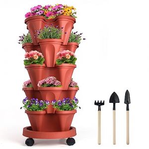 Jardinière empilable à 5 étages avec roues amovibles et outils de jardinage, tour de plantation de jardin, pots de jardinage, jardinière verticale(Rouge) (StarQuaIityBargain, neuf)