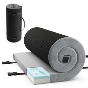 GOPLUS Matelas de Camping Portable en Mousse à Mémoire de Forme, Matelas de Couchage Pliable Enroulable avec Sac de Voyage, pour Camping, Voiture, Camion (Gris,97 x 188 CM) (Augenstern24, neuf)