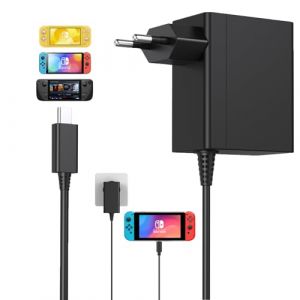 Chargeur pour Nintendo Switch, 45W Adaptateur Secteur pour Switch Console/Switch Lite/Switch OLED/Switch Deck/Switch Dock/Switch Pro Controller, Charger Rapide USB Type C avec c&acirc;ble de 1.5M/5Ft (YIKEJI, neuf)