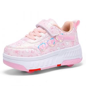 YongerYong Chaussures à roulettes pour Filles garçons, Chaussures de Skateboard à Baskets 2 en 1, roulettes pour Enfants Chaussures à 4 Roues, Sneakers de Fitness Réglables Adolescents (YongerYongRang, neuf)