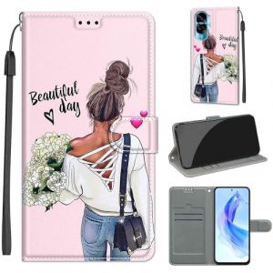 Coque pour Honor 90 Lite 5G / Honor X50i 5G, Housse Etui Portefeuille Cuir Multifonction, Fermeture Magn&eacute;tique &agrave; Clapet Anti-Choc Compatible avec Coque Honor 90 Lite Book - Fille (KENHONER, neuf)