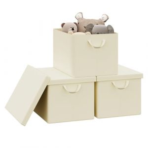 WOLTU Boîte de Rangement Pliable, Lot de 3 Paniers de Rangement en Tissu Non-Tissé, avec Poignées et Couvercle, pour Vêtements et Jouets, Crème, 48x36x30cm (WOLTU GmbH, neuf)