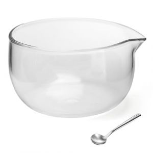 APOMOONS bol matcha bec verseur, saladier en verre avec cuillère en acier inoxydable, bol à sauce transparent, matcha bowl, ensemble de bols de service, 350 ml (xinzemei, neuf)