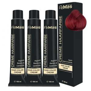 FemMas Lot de 3 teintures pour cheveux - Blond moyen rouge intense - 7,66 - Crème à l'huile d'argan, de kératine et de céramides - Coloration permanente ou teinte pour des résultats de couleur (Femmas, neuf)