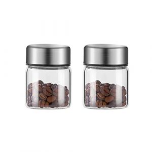 Pot a sucre Lot de 2 r&eacute;cipients de stockage de th&eacute; en verre, r&eacute;cipients de caf&eacute;, cuisine avec couvercle en m&eacute;tal scell&eacute;, bocal en verre transparent for feuilles de th&eacute;, poudre, &eacute;pices La cuisine(100ML (lulugongsi, neuf)