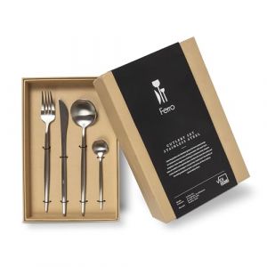 VIDI FERRO Set de Couverts Argent Poli | Service de Table 6 Personnes | Couverts de luxe 24 pièces | Cuillères, Fourchettes, Couteaux, Cuillères à café | Acier inoxydable | Passe au Lave-vaisselle (MA SHOP EU, neuf)