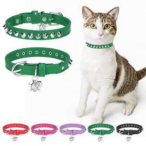 DILLYBUD Collier en cuir pour chat garçon et fille avec clochette et ceinture élastique de sécurité, rivets personnalisés réglables avec breloque tête de mort pour chaton de petite taille 20,3 à 30,5 (bei zhi ke ji you xian gong si, neuf)
