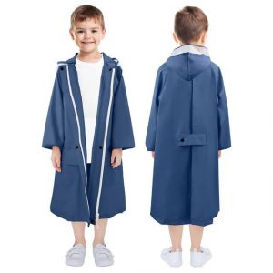 LAMA Manteau de pluie pour enfants, poncho de pluie, veste de pluie légère pour enfants, vêtements de pluie réutilisables avec capuche et housse de sac à dos,imperméable pour vélo, Bleu Marine XL (LAMA Shop, neuf)