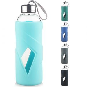 SHOW INGENUITY 1 Litre Gourde en Verre - 1000ml Bouteille d'eau en Verre Borosilicate sans BPA de avec Bouchon étanche et étui de Protection en Silicone (Show Ingenuity, neuf)