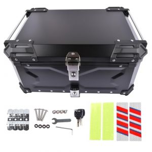 Noir 65L Top Case Aluminium Étanche Universel pour Moto avec Verrouillage de Sécurité pour Casque de Stockage (SMSL-AUTOPARTS-FR, neuf)