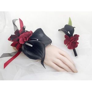 Ting & Cecilly Ensemble de boutonnières pour poignet et marié Motif lys Calla Noir (BC BROTHERS FR, neuf)