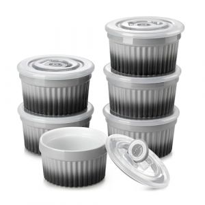 vancasso Ramequins avec Couvercles Lot, 6 X 200 ML Ramequins et Moules &agrave; Souffl&eacute;s en Porcelaine, Ramequin Creme Brulee pour Muffin et G&acirc;teau, Ramequin Four &agrave; Cr&egrave;me, Sauce, Fruit, &Oslash;9.5 CM - Gris (vancasso Ceramic Art, neuf)
