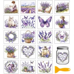 GLOBLELAND 18 Feuilles de Autocollants de Transfert de R&eacute;tro Lavande 3.9x3.6 pouces Fleurs Color&eacute;es Vase Papillon Autocollants pour Tasse de Chat Transfert &agrave; Frotter pour Meubles Vase Verre (GLOBLELAND FR, neuf)