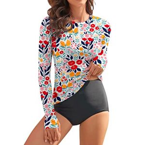 WOWENY Maillot de Bain à Manches Longues pour Femme - Fermeture éclair 1/4 - Rashguard - Protection Solaire - Maillot de Bain - Maillot de Bain - Maillot de Bain - Maillot de Bain - Maillot de Bain - (EU Creative Fashion, neuf)