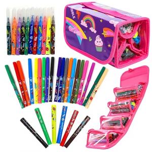 GirlZone Arts and Crafts Marqueurs parfum&eacute;s aux fruits et trousse &agrave; crayons pour filles, superbe kit de stylos de coloriage pour enfants et cadeaux cr&eacute;atifs pour filles de 10 ans (Onlinepro, neuf)