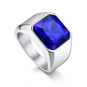 Bandmax Bague Homme Saphir de Synth&egrave;se Taille 72, Bague Acier Inoxydable Solitaire en Verre de 12mm (Bandmax Direct, neuf)