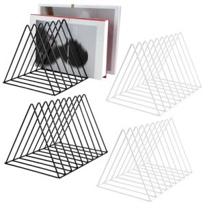 MOAMUN 4 Porte Revue Bureau Range Document, Triangle Rangement Livre, 9 Fentes Range Document, M&eacute;tal Porte Revue M&eacute;talclasseur Trieur Vertical pour Domicile (2Noir 2Blanc) (MOAMUN STORE, neuf)