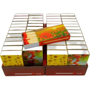 KM Firemaker – Lot de 48 boîtes d’allumettes longues 10 cm avec motifs floraux – Idéales pour barbecue, cheminée et bougies – Design décoratif élégant – Réf. 1556/s (KMfiremaker, neuf)