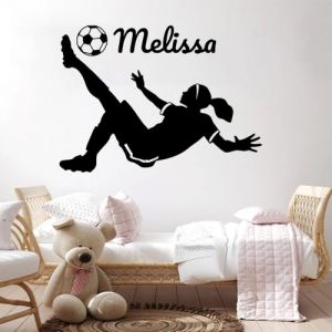 Autocollants Muraux Avec Nom Personnalis&eacute;, Vinyle Mural De Fond De Chambre De Filles, Joueur De Football F&eacute;minin &Agrave; La Maison, D&eacute;coration De Chambre D'autocollant De Nom Personnalis&eacute;, Autocollants(150x (HDLOVE, neuf)