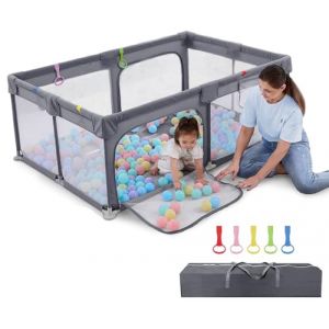 Dripex Parc pour bébé 120 x 180 cm, Parc bebe en Tissu Oxford 300D, Parc de Jeu pour Bébé avec maille respirante, Parc Enfant avec 5 anneaux de parc, Gris Foncé (Dripex Baby-SZJ FR, neuf)