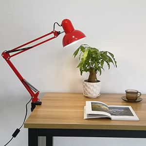 Chao Zan Lampe de Bureau LED r&eacute;tro, lampe de table Pince, lampe de chevet m&eacute;tal avec articulation, lampe de lecture,Bras Articul&eacute;s et T&ecirc;te,E27 Ampoule Non Incluse，Rouge (Chao Zan Maoyi, neuf)