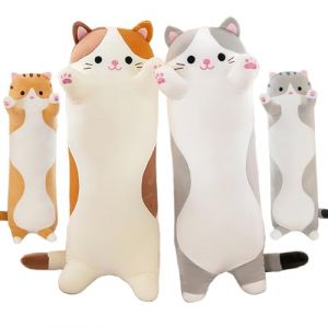 Chat en Peluche Coussin de Chat Long Oreiller Animé Peluches Geante Chat Doux Jouets Doux Poupée Cadeaux pour Enfants Adultes,1pcs, Orange/110cm (AMOZO Direct, neuf)