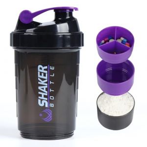 VIGIND Shaker à protéines 500ml,Bouteille shaker pour protéines,shaker avec compartiment,Mélangeur Sans Grumeaux，Anti-Fuite,Sans BPA & Lavable Lave-Vaisselle (violet) (VIGIND Direct, neuf)